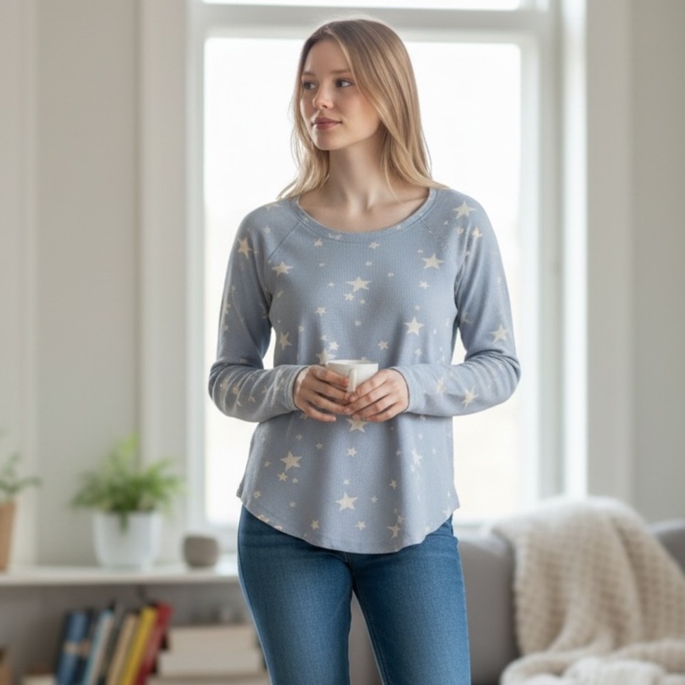 Lucky Brand Women's Waffle, Star Print Long Sleeve Top